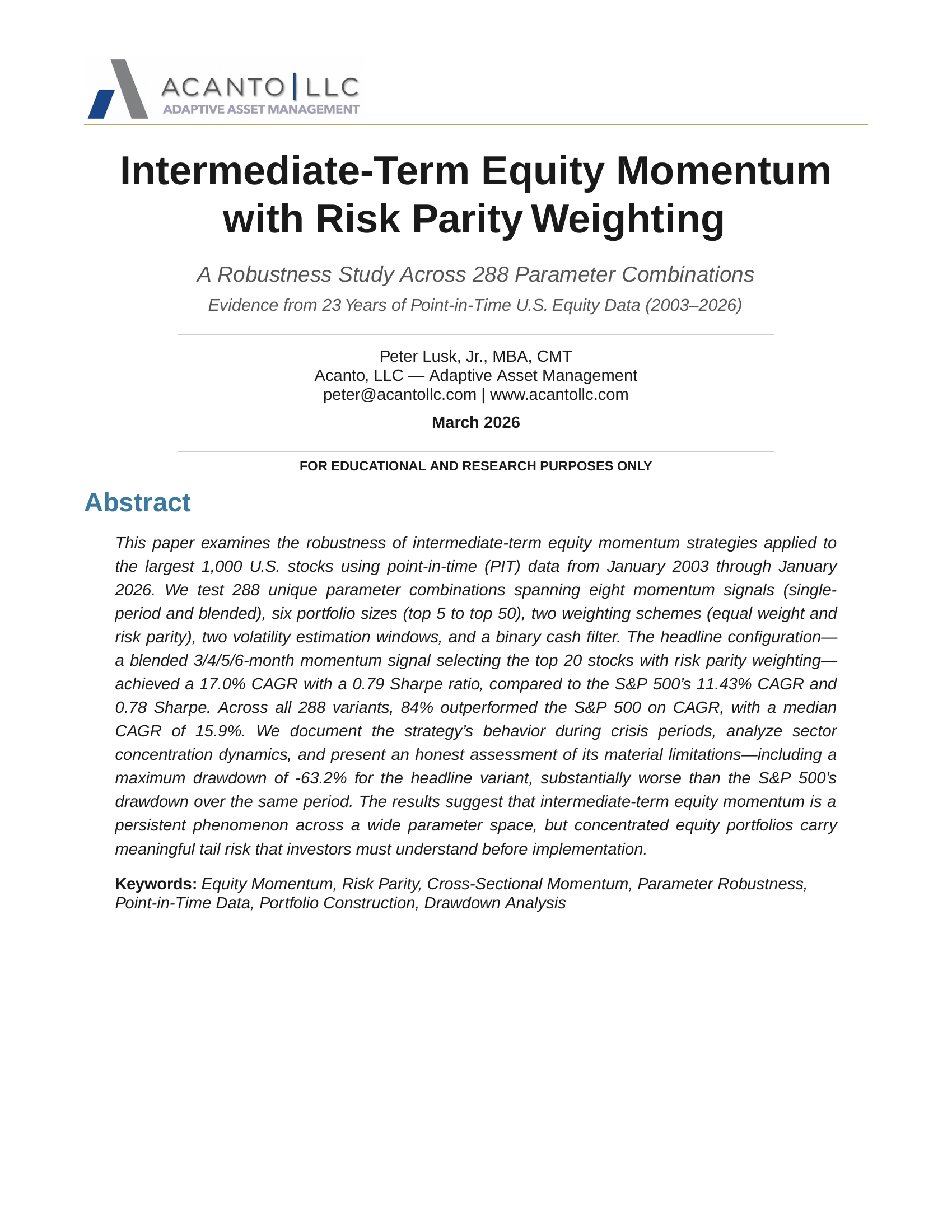 EQMOM Research Paper — Top 20 Concentrated Equity
