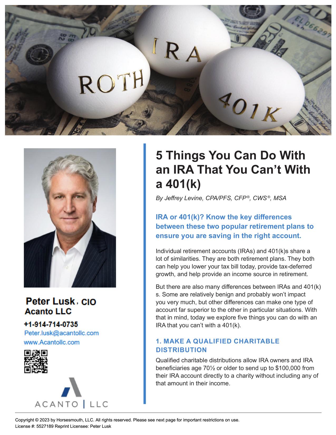 5 Things You Can Do With an IRA vs 401(k)